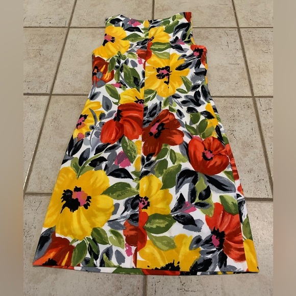 DressBarn Floral Print Sleeveless Dress | Yellow, Red, Gray | Size 10 - Picture 4 of 5
